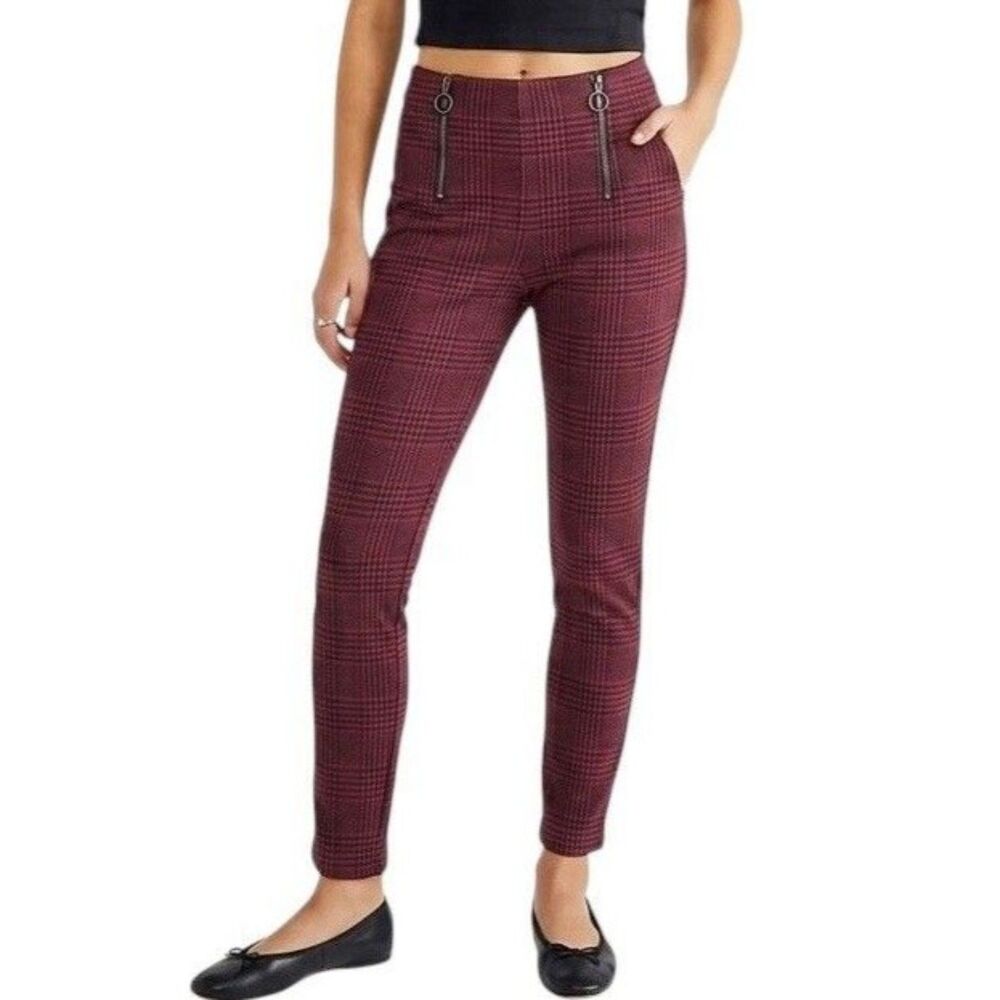 Love Tree Plaid Skinny Pants Check O-Ring Zip Ankle Y2K Edgy Y2K Grunge Sz Small